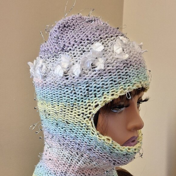 Tinsel Riot — Frosted Knit Hood / OOAK Fairycore Mask - Picture 3 of 6
